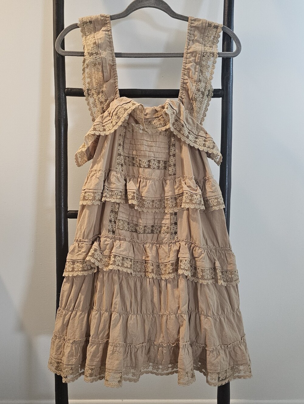 Beige Lace Tiered Dress